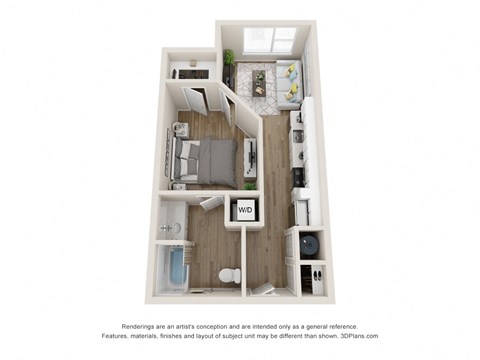 Floor plan for 1 bed, 1 bath, 549 sqft